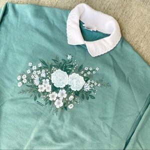 vintage morning sun floral grandma crewneck collar